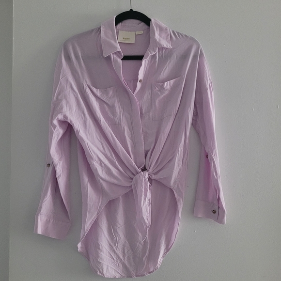 Maeve Tops - Maeve by Anthropology pink tie front button down shirt size XS